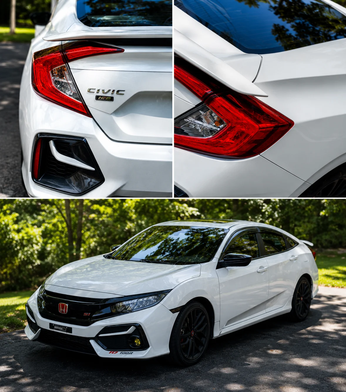 White Honda Civic detailed exterior collage
